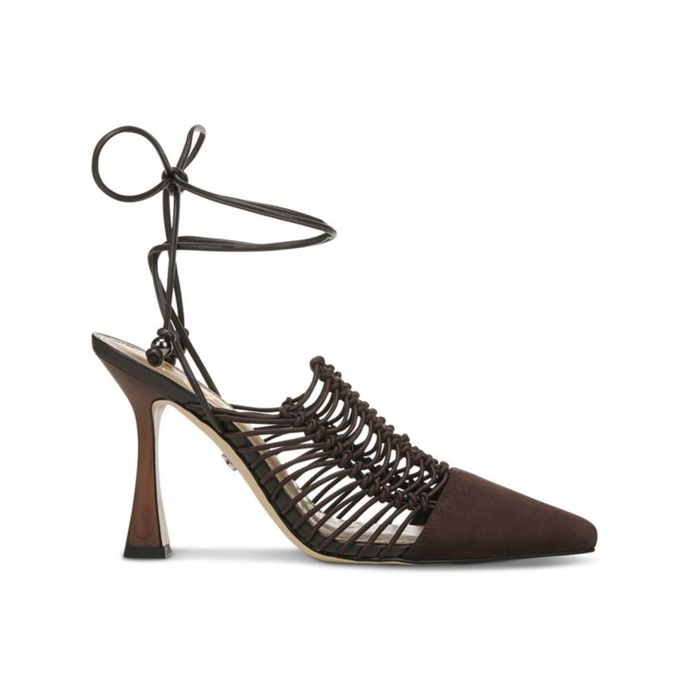 NWT SAM EDELMAN Womens Brown Caged Stretch Strappy Trinity Leather Pumps 6
